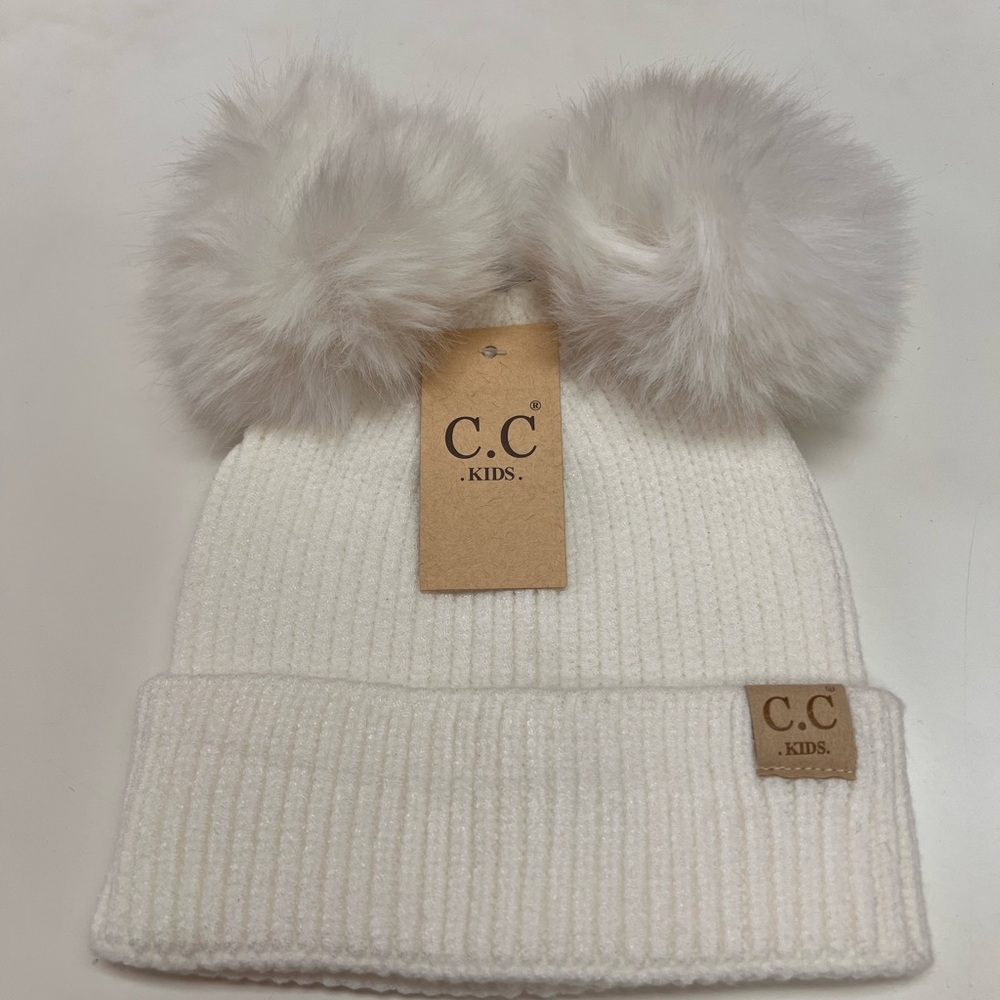 CC Kids White Pom Pom Beanie